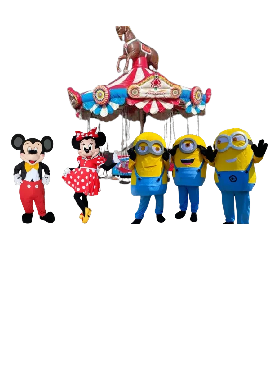 Mascottes et manège enfantin NDB Events pour une fête de quartier